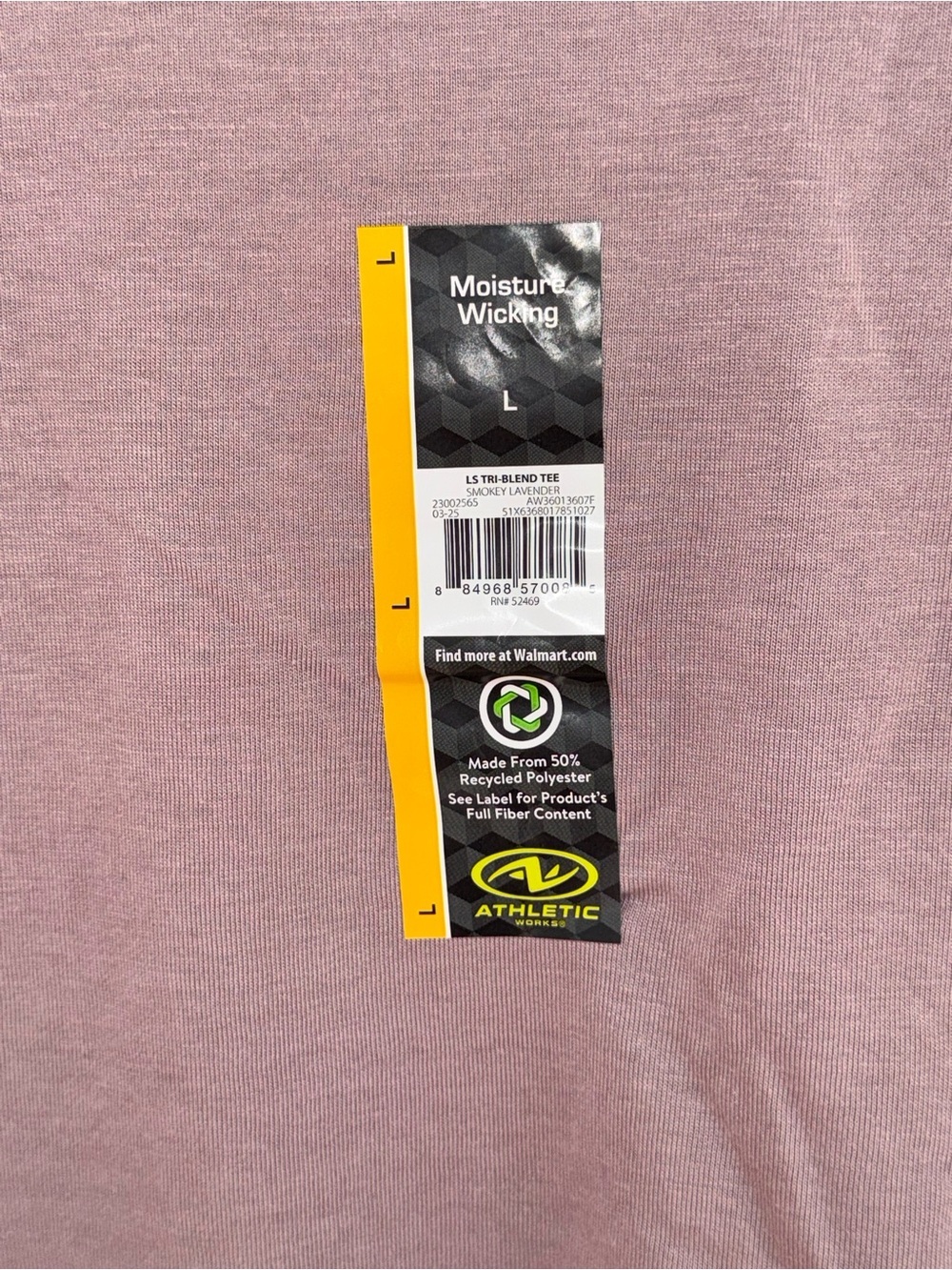 Athletic Works Men’s Long Sleeve Moisture Wicking Tri-Blend Tee L Lavender New - Picture 8 of 12